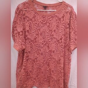 Torrid Coral Lace Short Sleeve Top